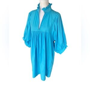 Never a Wallflower Turquoise High Ruffle Neck Poplin Dress Womens Large